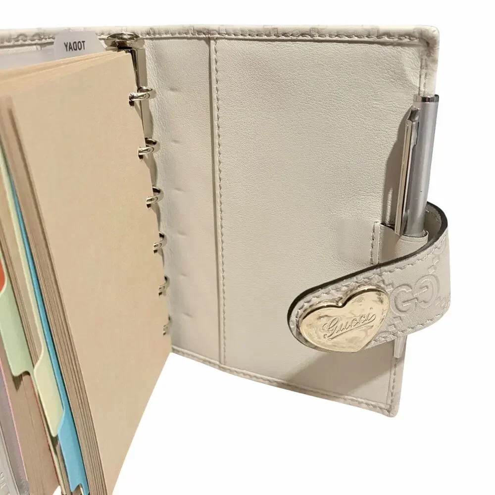 Gucci Guccissima Ivory Leather Agenda Planner w/ Heart Clasp & Inserts / Pen